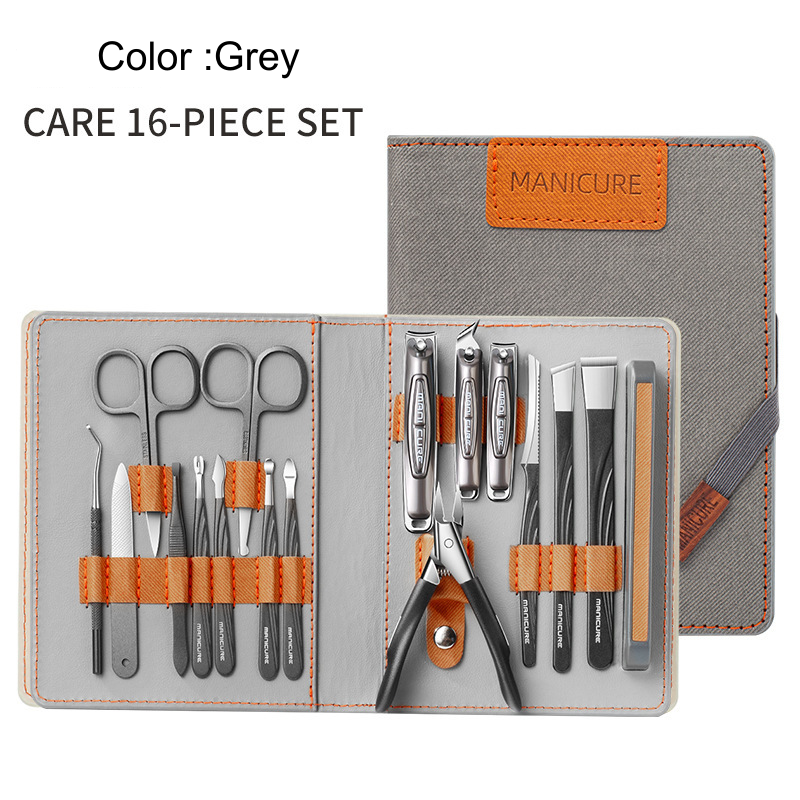 16 PCS Travel Manicure & Pedicure  Stainless Steel Cuticle Nail Clipper & Personal Care Gift Set